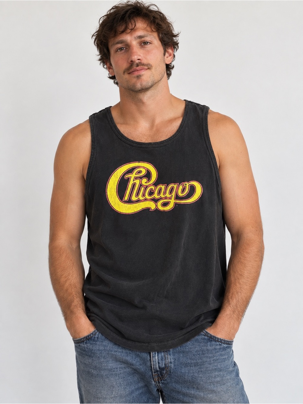 Vintage 80s Chicago Band Tank Top XL – Neon Logo Made in USA